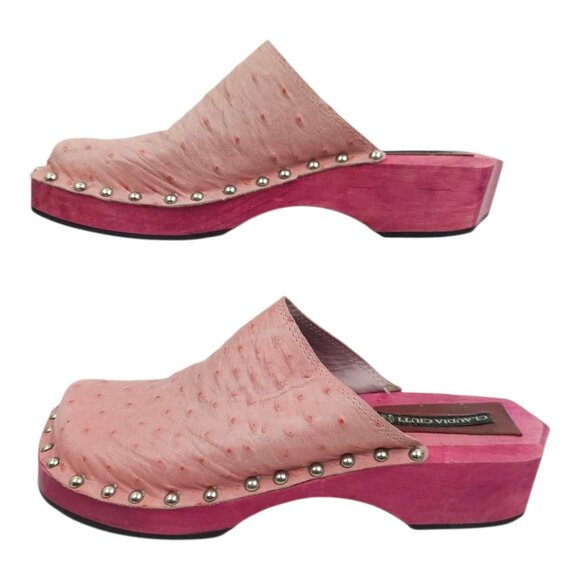 Claudia Ciuti Studded Clogs Mule Women US 6 EU 36 Pink Textured Ostrich Leather - Picture 11 of 16